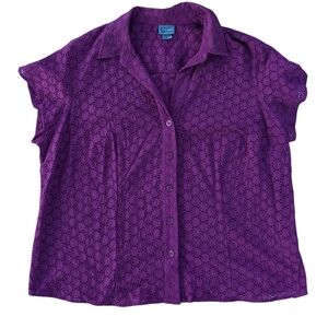 Plus Size 24W Collared Button Up Shirt Eyelet Coastal Grandmacore Cottagecore